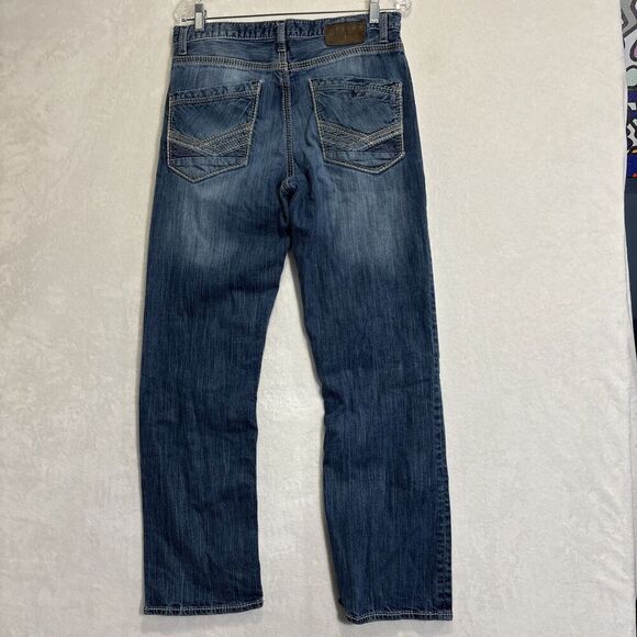 BKE Jeans 32R Tyler Straight Leg Buckle Thick Stitch Stretch Whiskering Fade - Picture 3 of 15